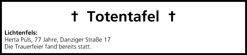  Traueranzeige für Totentafel vom 21.05.2014 vom 21.05.2014 aus MGO