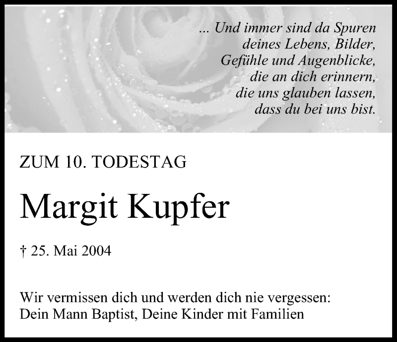  Traueranzeige für Margit Kupfer vom 24.05.2014 aus MGO