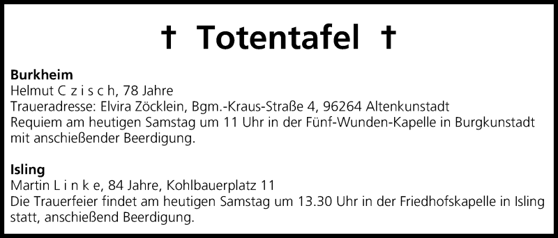  Traueranzeige für Totentafel, vom 24.05.2014 vom 24.05.2014 aus MGO