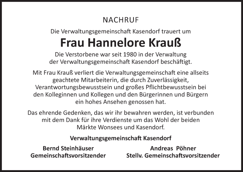  Traueranzeige für Hannelore Krauß vom 24.05.2014 aus MGO