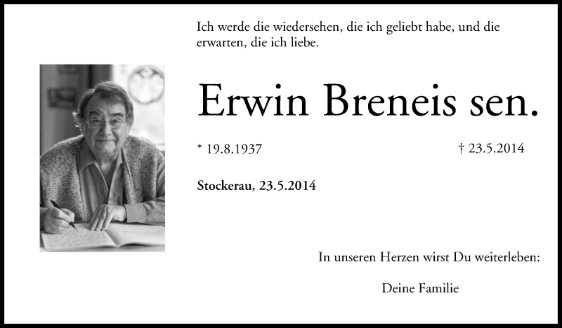  Traueranzeige für Erwin Breneis senior vom 27.05.2014 aus MGO
