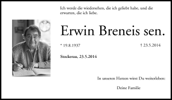 Anzeige von Erwin Breneis senior von MGO