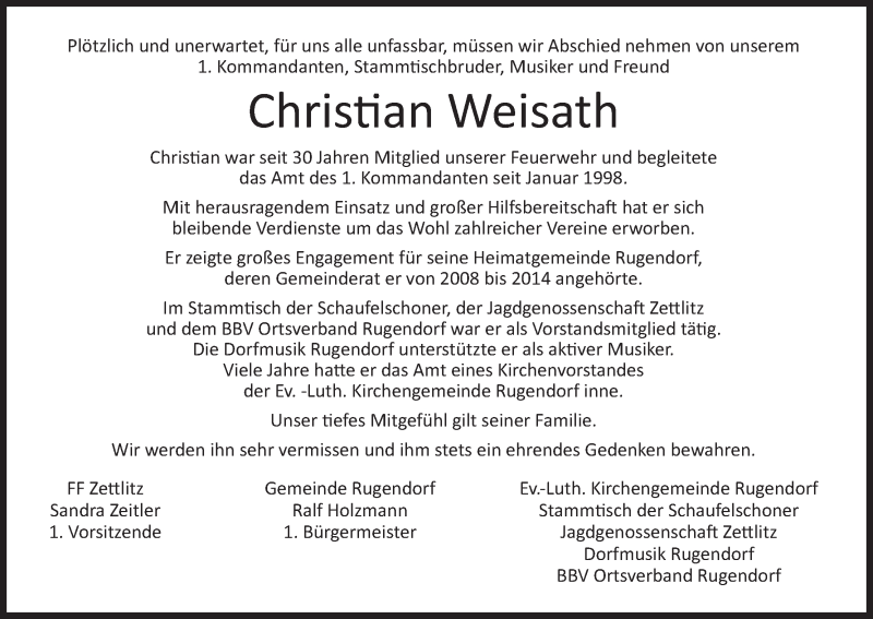  Traueranzeige für Christian Weisath vom 20.01.2015 aus MGO