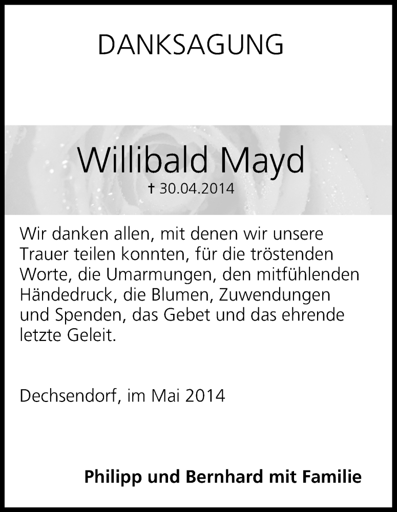  Traueranzeige für Willibald Mayd vom 31.05.2014 aus MGO