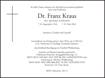 Anzeige von Franz Kraus von MGO