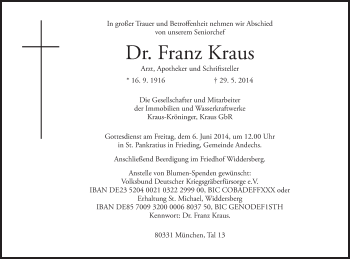 Anzeige von Franz Kraus von MGO