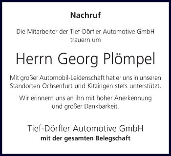 Anzeige von Georg Plömpel von MGO