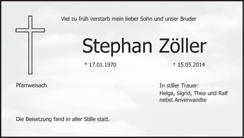  Traueranzeige für Stephan Zöller vom 14.06.2014 aus MGO