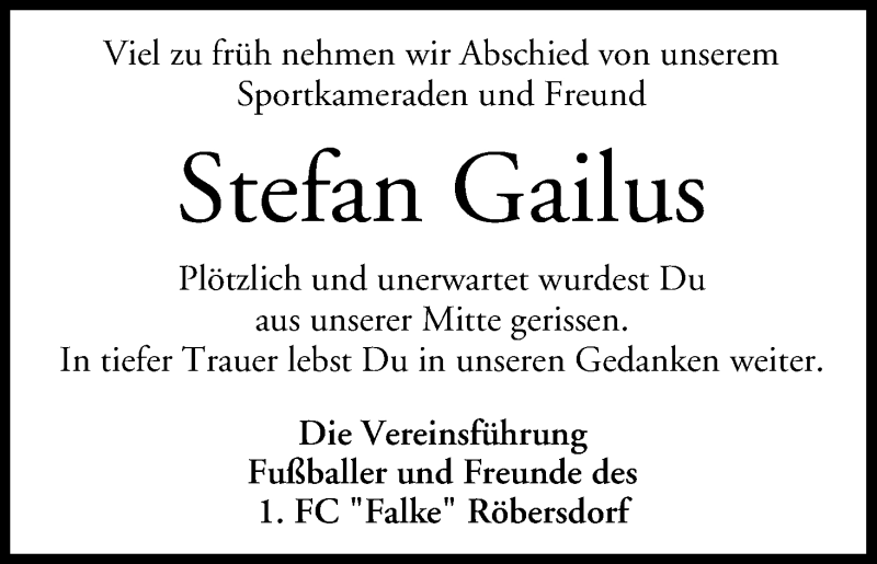  Traueranzeige für Stefan Gailus vom 17.06.2014 aus MGO