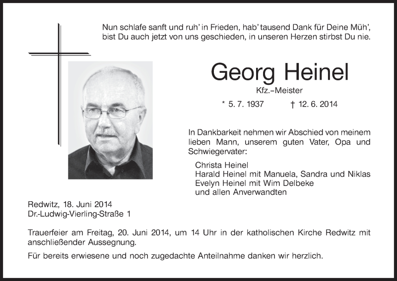  Traueranzeige für Georg Heinel vom 18.06.2014 aus MGO