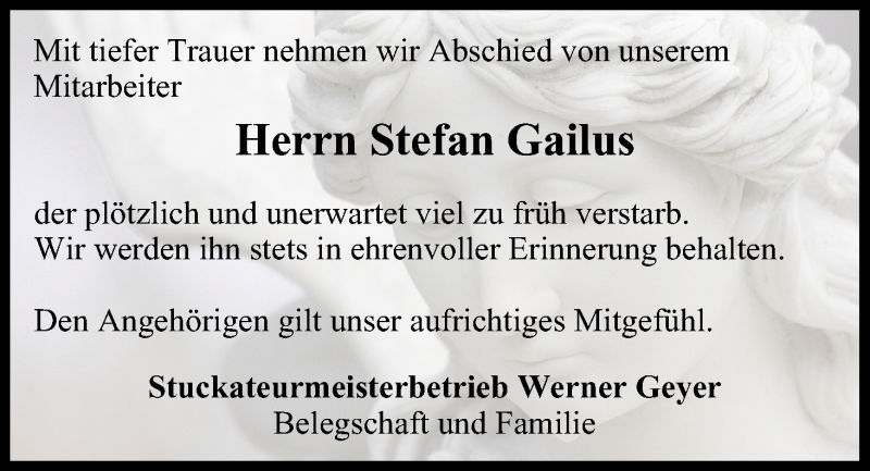  Traueranzeige für Stefan Gailus vom 18.06.2014 aus MGO