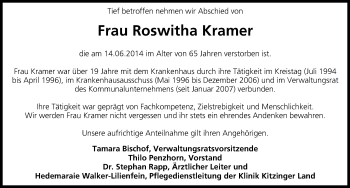 Anzeige von Roswitha Kramer von MGO