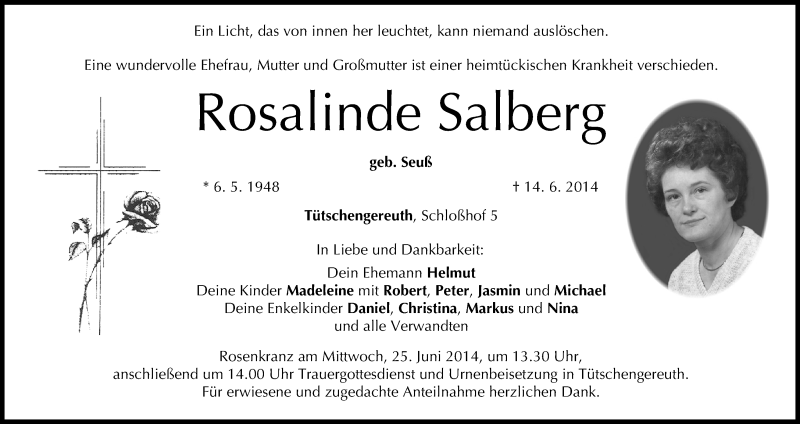  Traueranzeige für Rosalinde Salberg vom 21.06.2014 aus MGO