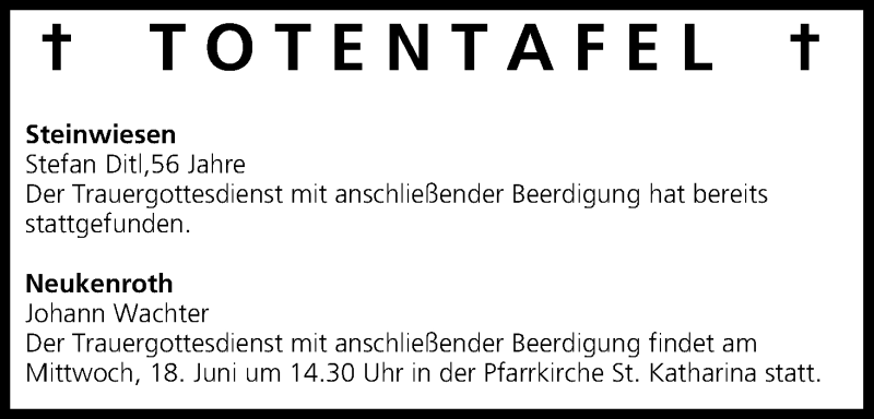  Traueranzeige für Totentafel vom 18.06.2014 vom 18.06.2014 aus MGO