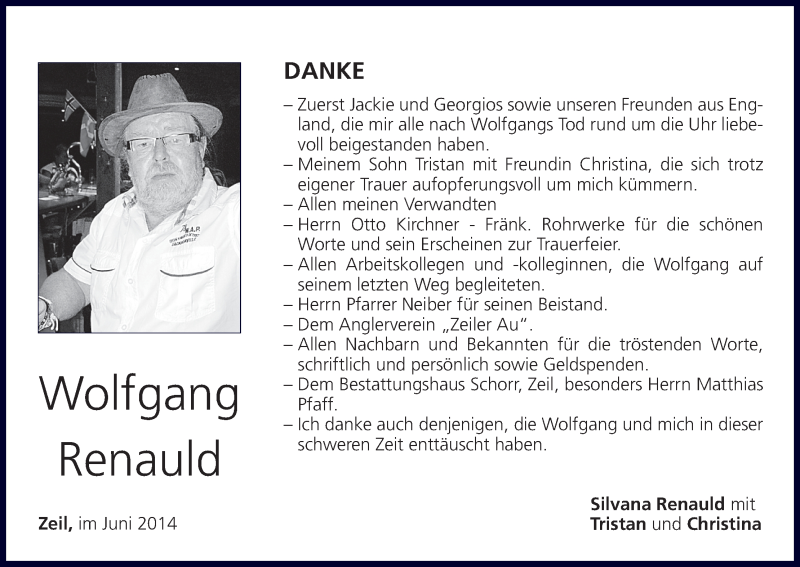  Traueranzeige für Wolfgang Renauld vom 21.06.2014 aus MGO