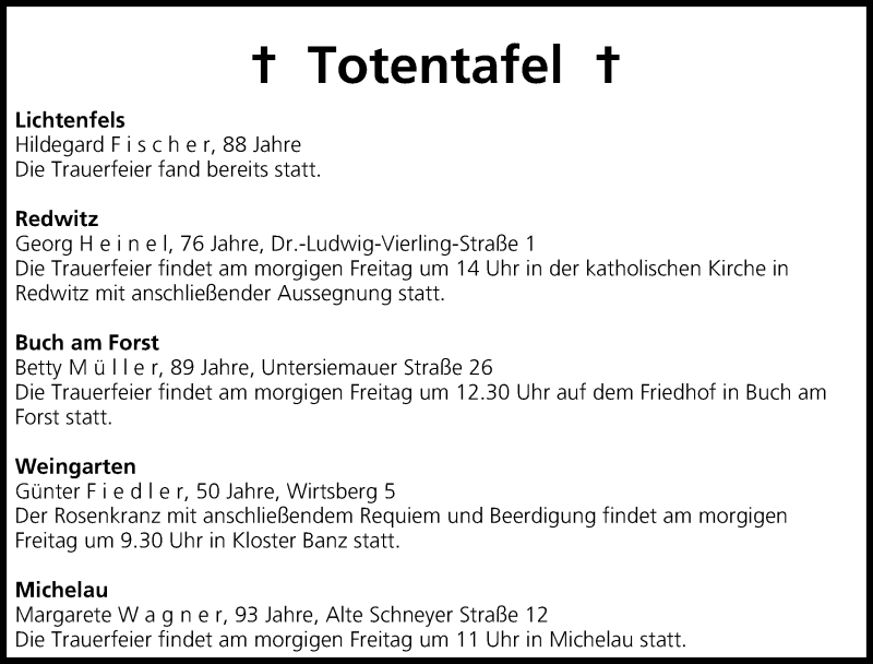  Traueranzeige für Totentafel vom 19.06.2014 vom 19.06.2014 aus MGO