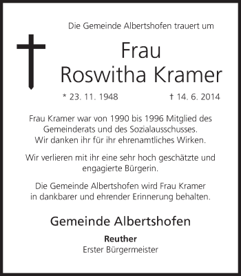 Anzeige von Roswitha Kramer von MGO