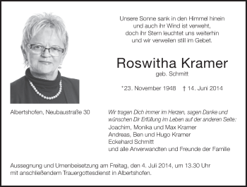 Anzeige von Roswitha Kramer von MGO