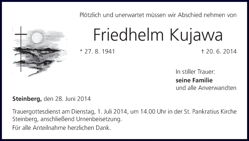  Traueranzeige für Friedhelm Kujawa vom 28.06.2014 aus MGO