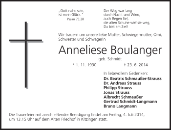 Anzeige von Anneliese Boulanger von MGO