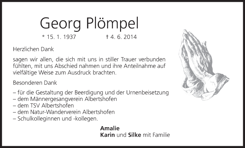 Traueranzeige für Georg Plömpel vom 28.06.2014 aus MGO