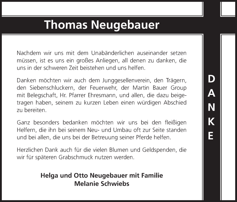  Traueranzeige für Thomas Neugebauer vom 28.06.2014 aus MGO