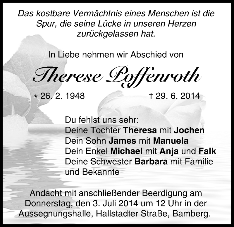  Traueranzeige für Therese Poffenroth vom 01.07.2014 aus MGO