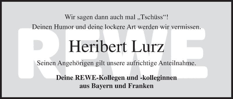  Traueranzeige für Heribert Lurz vom 01.07.2014 aus MGO