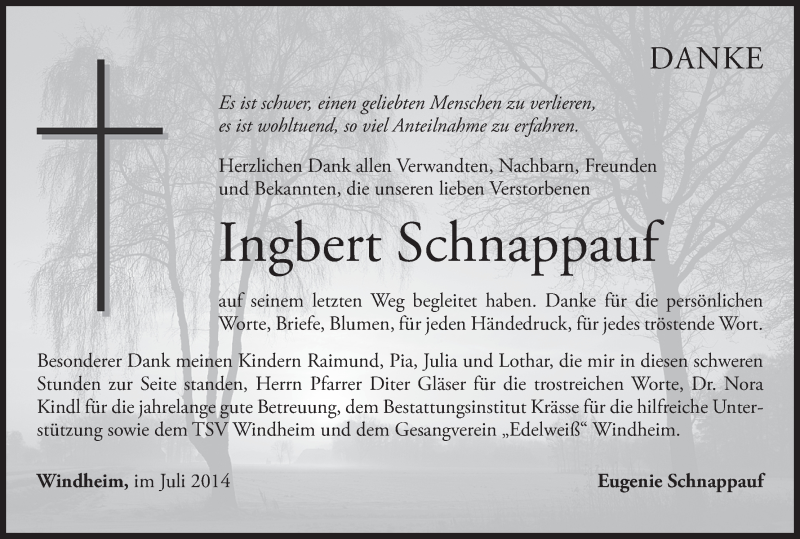  Traueranzeige für Ingbert Schnappauf vom 05.07.2014 aus MGO