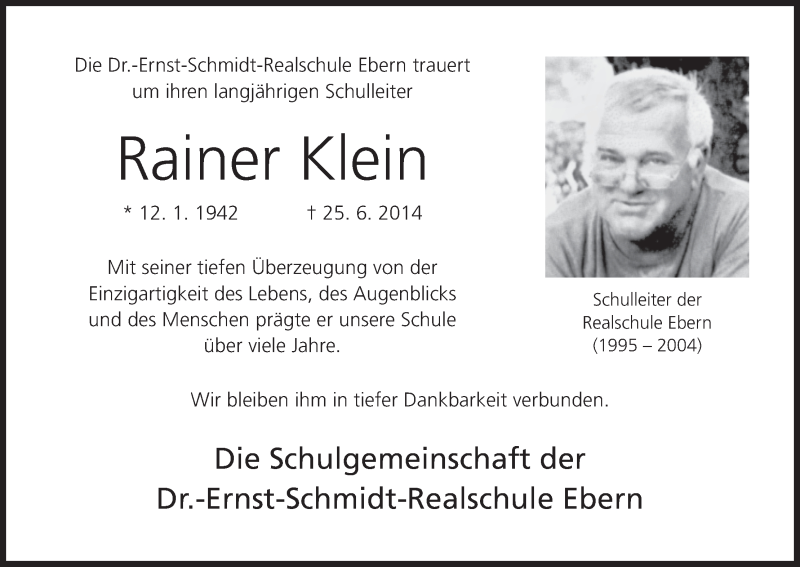  Traueranzeige für Rainer Klein vom 05.07.2014 aus MGO