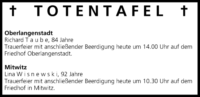 Traueranzeige für Totentafel vom 05.07.2014 vom 05.07.2014 aus MGO
