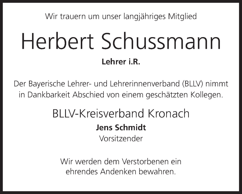  Traueranzeige für Herbert Schussmann vom 05.07.2014 aus MGO