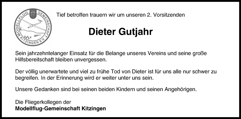  Traueranzeige für Dieter Gutjahr vom 08.07.2014 aus MGO