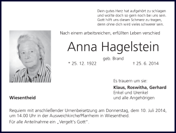 Anzeige von Anna Hagelstein von MGO
