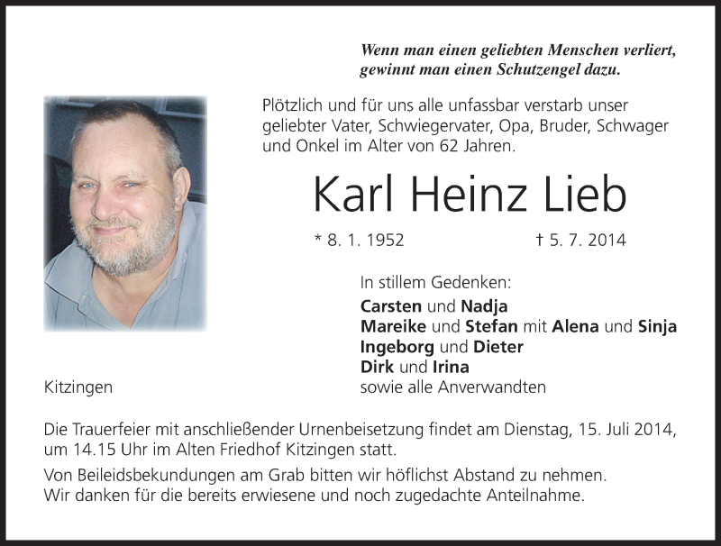  Traueranzeige für Karl Heinz Lieb vom 11.07.2014 aus MGO