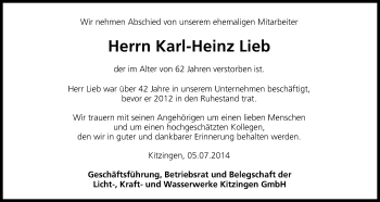 Anzeige von Karl Heinz Lieb von MGO