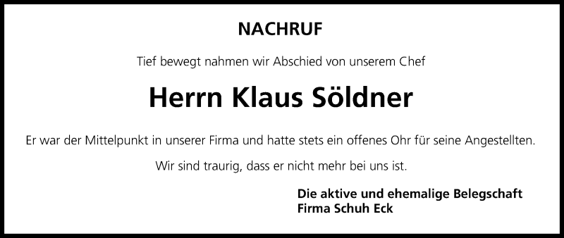  Traueranzeige für Klaus Söldner vom 11.07.2014 aus MGO
