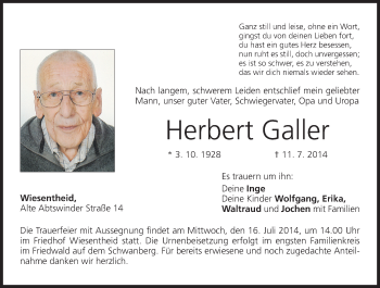 Anzeige von Herbert Galler von MGO