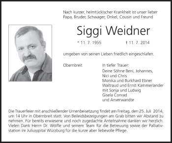 Anzeige von Siggi Weidner von MGO