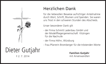 Anzeige von Dieter Gutjahr von MGO