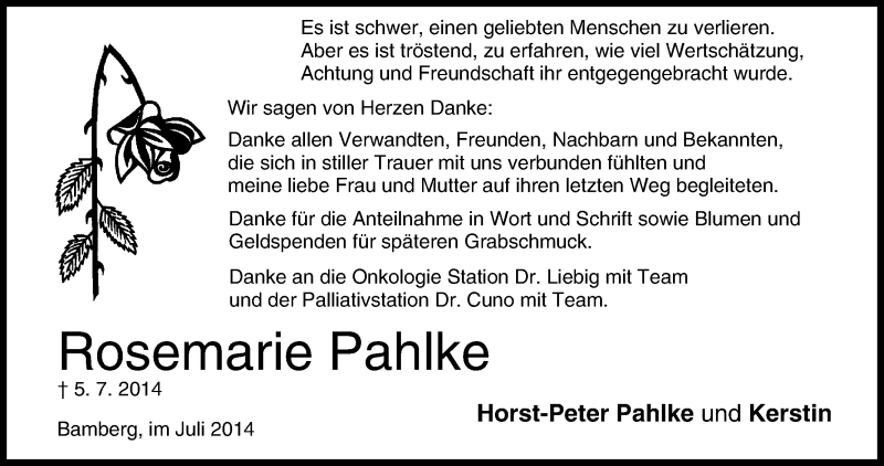  Traueranzeige für Rosemarie Pahlke vom 19.07.2014 aus MGO