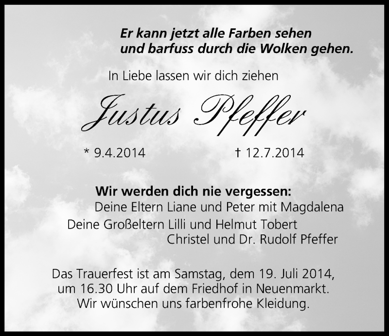  Traueranzeige für Justus Pfeffer vom 17.07.2014 aus MGO