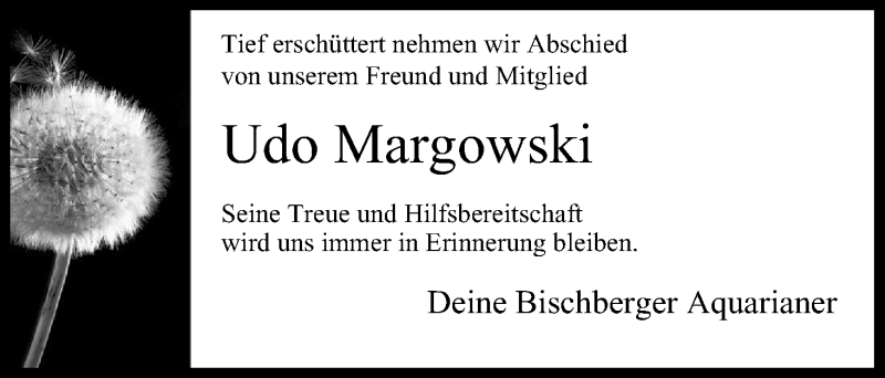  Traueranzeige für Udo Margowski vom 19.07.2014 aus MGO