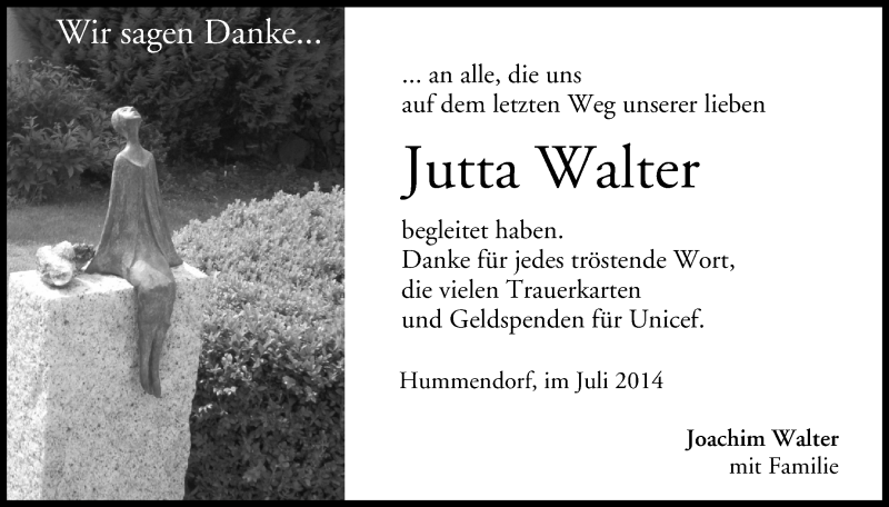  Traueranzeige für Jutta Walter vom 19.07.2014 aus MGO