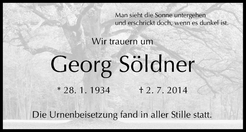  Traueranzeige für Georg Söldner vom 23.07.2014 aus MGO