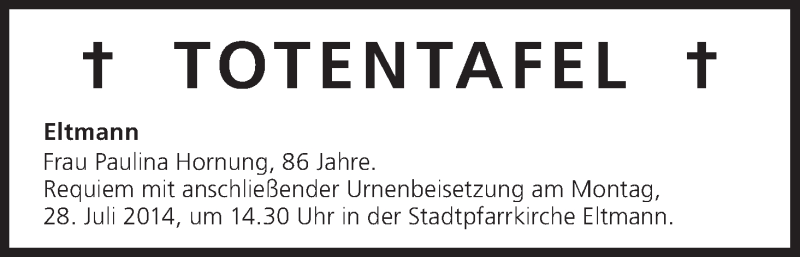  Traueranzeige für Totentafel vom 26.07.2014 vom 26.07.2014 aus MGO