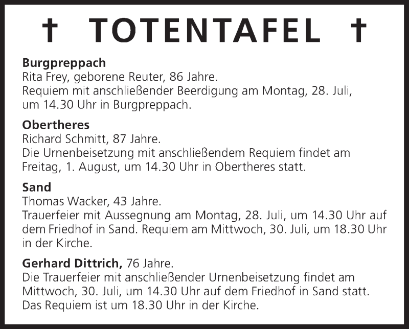  Traueranzeige für Totentafel vom 28.07.2014 vom 28.07.2014 aus MGO