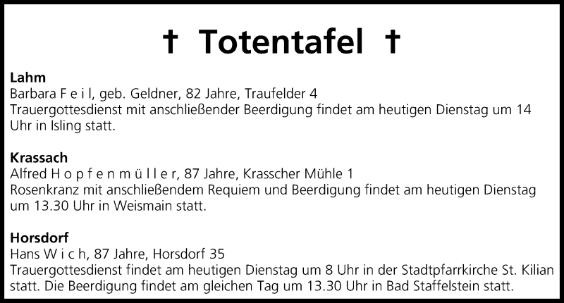  Traueranzeige für Totentafel vom 29.07.2014 vom 29.07.2014 aus MGO