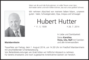 Anzeige von Hubert Hutter von MGO
