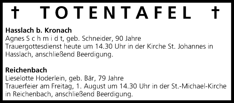  Traueranzeige für Totentafel vom 31.07.2014 vom 31.07.2014 aus MGO